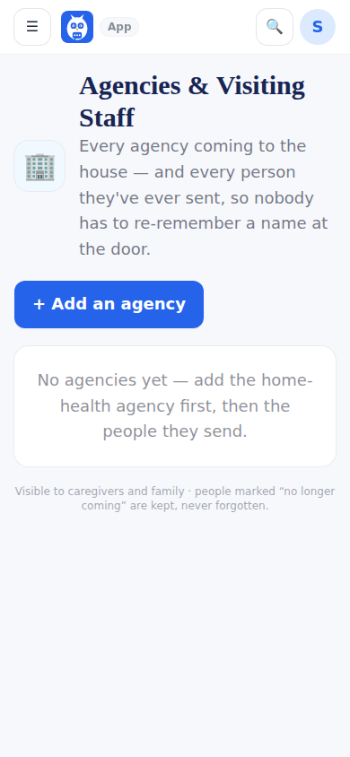 Agencies and Staff: the agencies coming to the house and everyone they have sent.