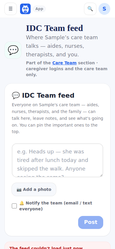The IDC Team feed where the team and the family talk.