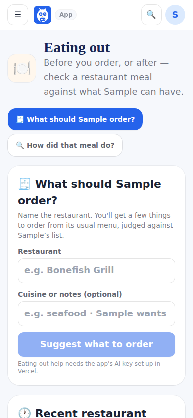 Eating out: what should she order, and how did that meal do.