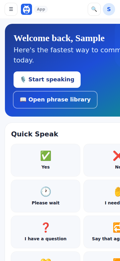 The Dashboard with the search button in the top bar.